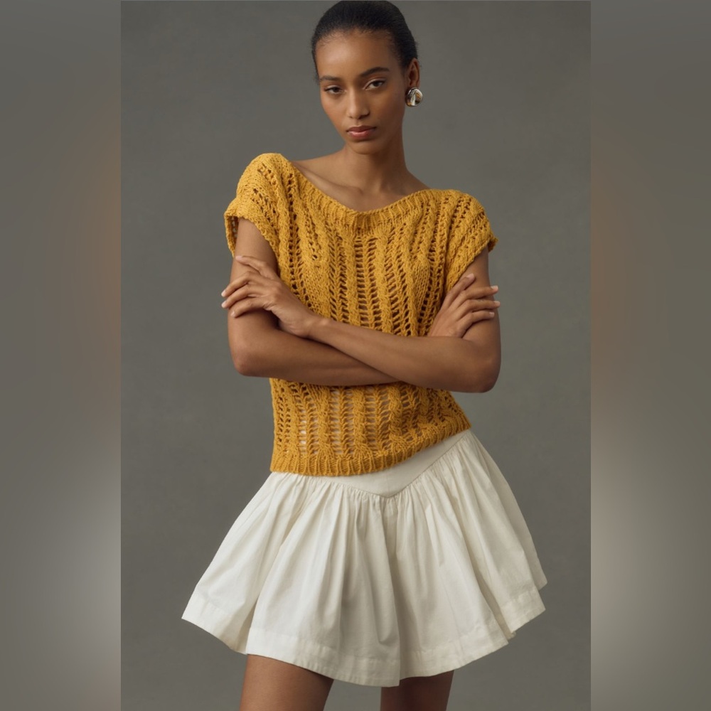 ✨ Anthropologie Asymmetrical Open-Stitch Muscle Sweater Vest - Picture 5 of 11